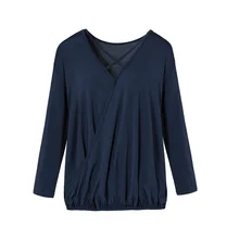 2019 autumn women's long-sleeved T-shirt casual v-neck long-sleeved T-shirt large size loose shirt long-sleeved T-shirt men large size casual long sleeved hoodie