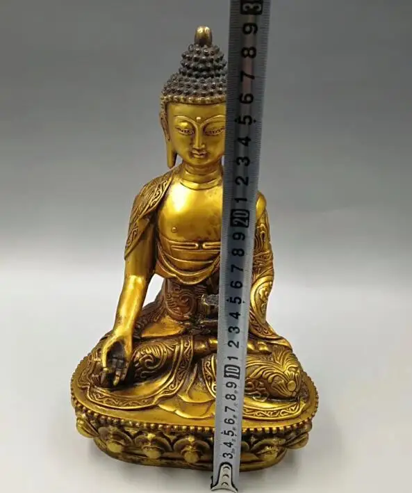 Коллекционный изысканный латунный ручной работы статуя Будды Шакьямуни лотоса