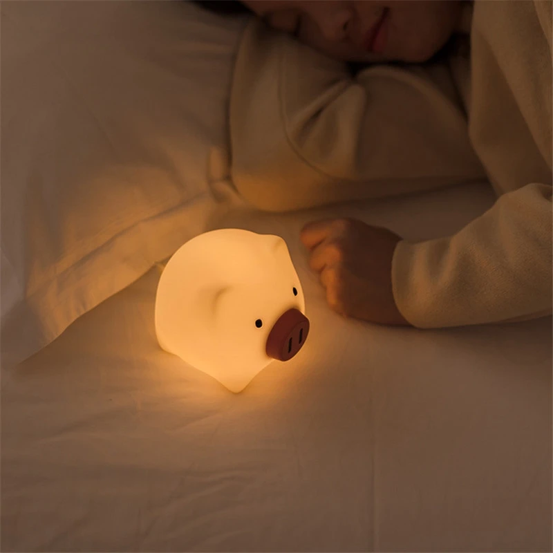 Creative Silicone Pig LED Night Light USB Charging Cute Table Lamp Bedroom Cartoon Toy for Kid Bedside Timing Sleep With Light (8)