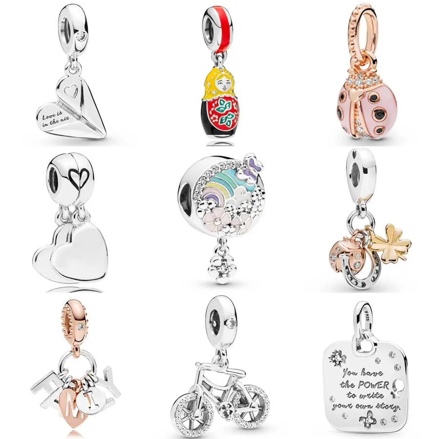 

Brilliant Bicycle Mother And Son Love Heart Paper Plane Pendant Charm Fit Pandora Bracelet 925 Sterling Silver Bead DIY Jewelry