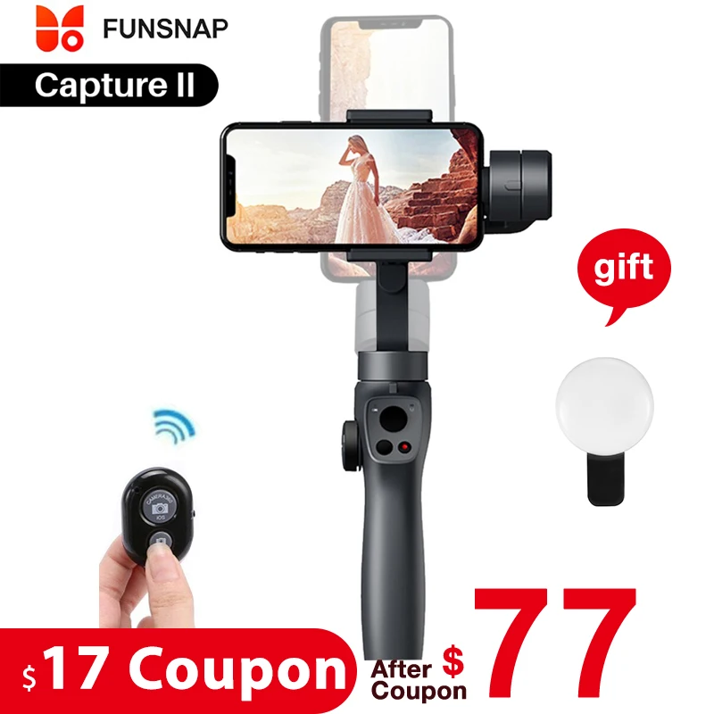 

Funsnap Capture 2 Handheld Gimbal Smartphone 3-Axis Stabilizer for iphone xiaomi gopro hero 7 6 4 dji osmo mobile 2 camera yi 4k