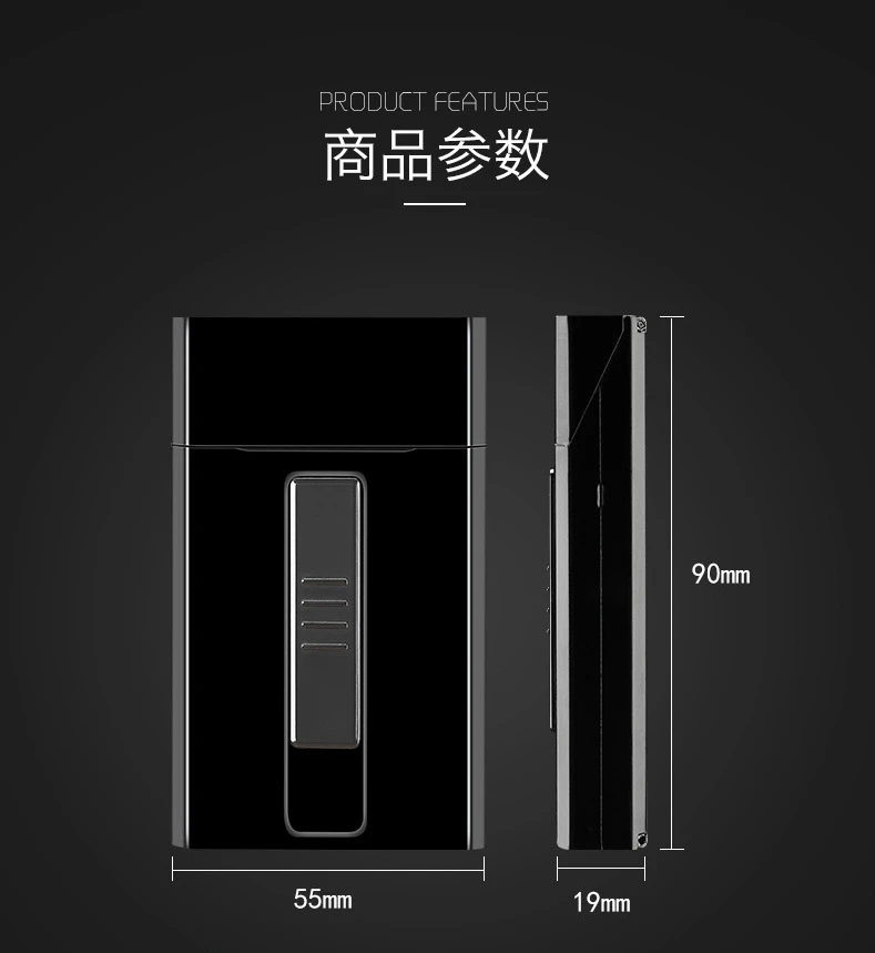 Металлический чехол для сигарет, коробка с электронной зажигалкой, USB, портативная плазменная Вольфрамовая зажигалка, водонепроницаемый держатель, 20 шт., тонкие сигареты