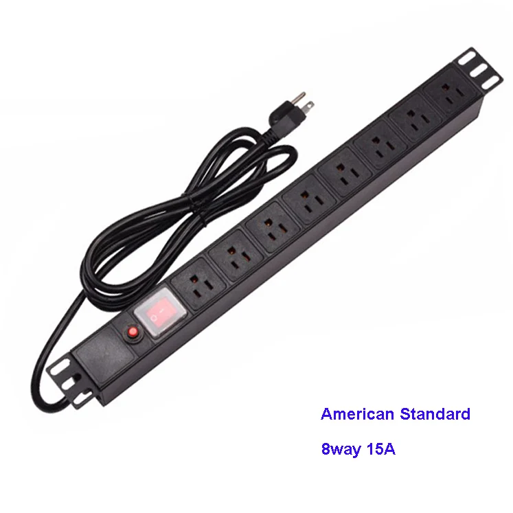 

Free shipping 8way American Standard Outlets 19" 1U PDU Power Charge Socket 15A with 2m Extension Cable wall Panel Socket