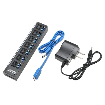 

US Plug 7 Ports USB3.0 HUB 5 Gbps Transmission Speed USB Splitter With Power On/Off Switch Adapter Cable For PC Laptop