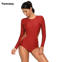 Красный костюм для серфинга с длинными рукавами и ремешками, цельный женский купальник