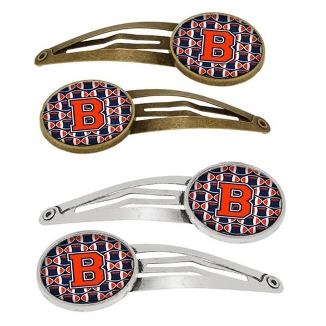 Carolines Treasures CJ1066-BHCS4 Letter B Football Orange Blue & White Barrettes Hair Clips - Set of 4