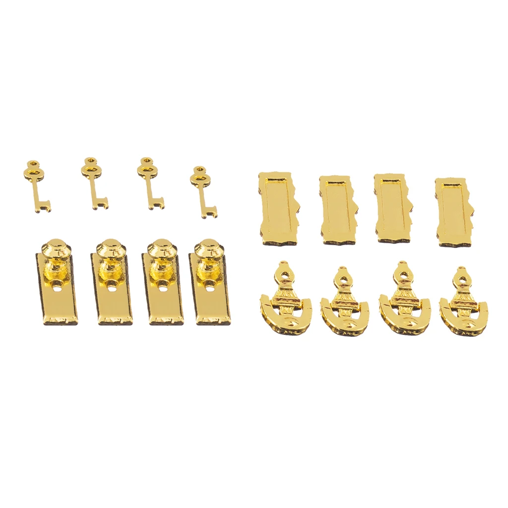 8Pcs/pack Dollhouse Miniature Brass Knocker and Mailbox Letter Slot & Door Lock W.Keys Accessory DIY