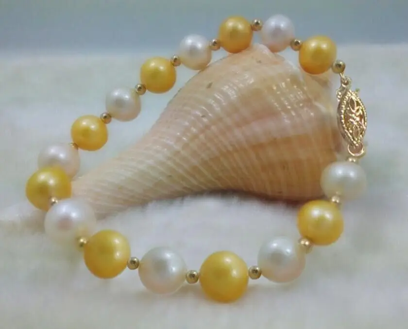 

8-9mm AAA+ round south sea gold pearl bracelet 7.5-8" clasp