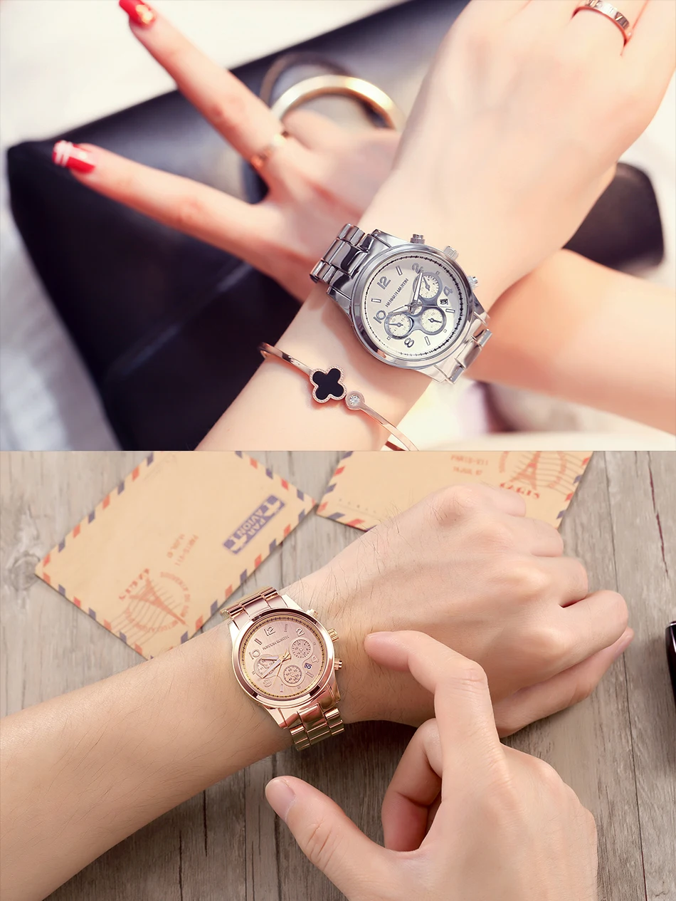Прочные Брендовые Часы Hannah Martin, роскошные женские часы с автоматической датой, женские наручные часы, полностью стальные женские часы, mujer relojes
