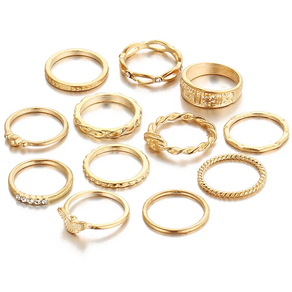 12Pcs Men Women Finger Ring Set Vintage Knuckle Rings Casual Jewelry