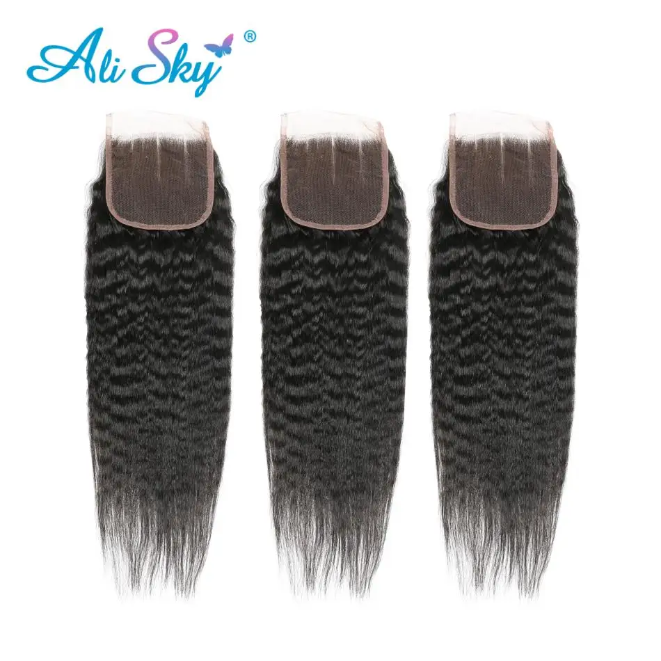 AliSky Hair Indian Kinky Straight 4 Bundles With Lace Closure Remy Hair Extension Human Weave Bundles With Closure Silky