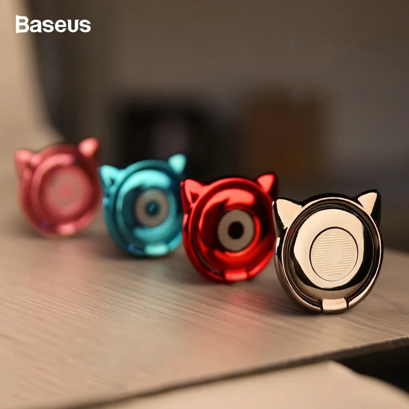 Baseus Cat Ear Finger Ring Holder 360 Degree Mobile Phone Ring Smartphone Stand For iPhone X Samsung S10 Fit Magnetic Car Holder