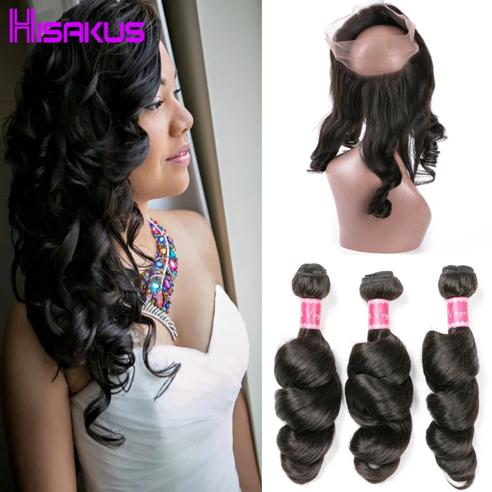 

360 Lace Frontal with Bundles Peruvian Loose Wave with Frontal Wet and Wavy 360 Lace Virgin Hair 3 Bundles with Frontal Closure