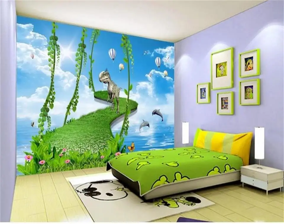 

custom 3d photo wallpaper mural kids room dinosaur road sea dolphin 3d painting sofa TV background wall non-woven wall sticker