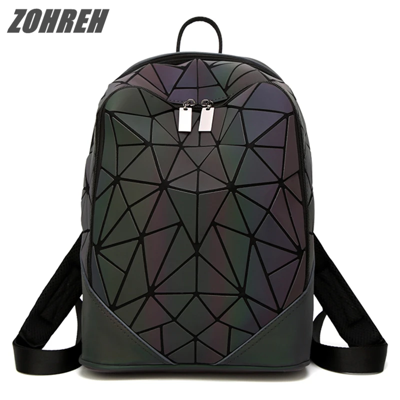 

ZOHREH Fashion Women Backpack Mochila Geometric Luminous Bagpack New Irregular Triangle Sequin Travel Bags for School Backpacks