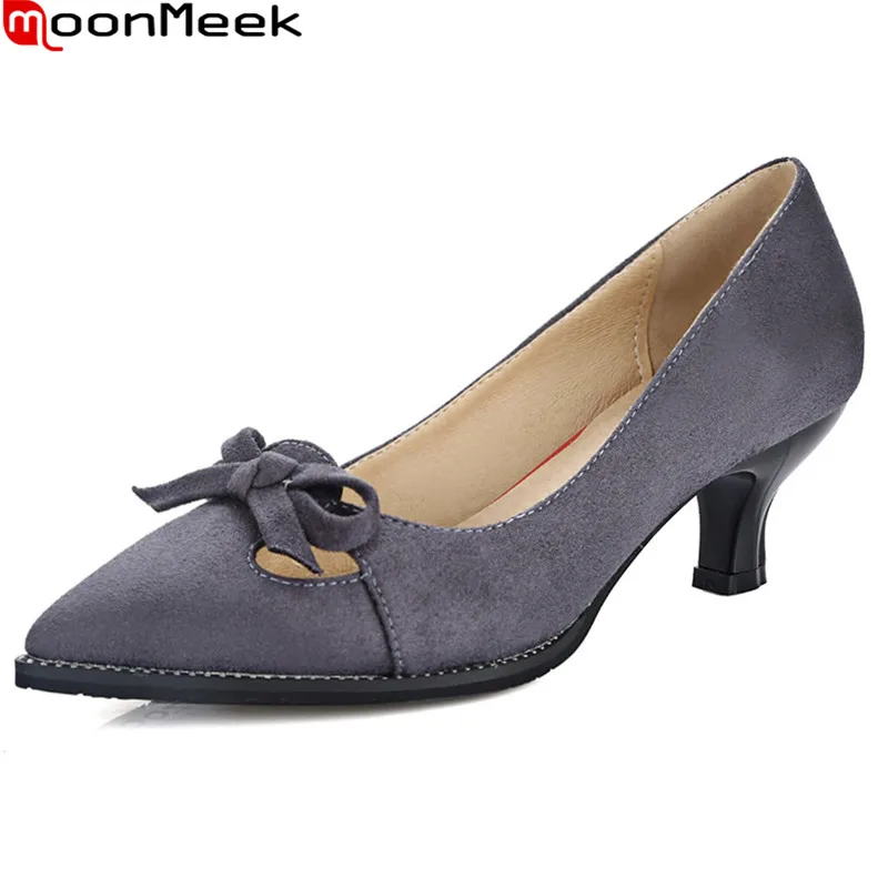 

MoonMeek 2020 new arrive spring summer female pumps high heels pointed toe thin heels shallow with buttrefly knot women shoes