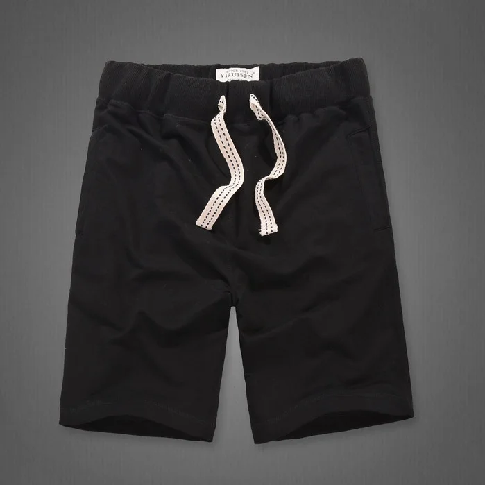 Однотонные мужские шорты, хлопок, пустая пляжная короткая длина до колена, спортивные штаны - Цвет: black shorts