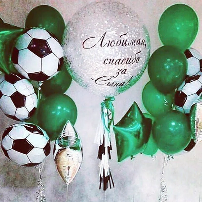 

10pcs 18inch Football Soccer Balloons with Green Black Star Foil Boy Birthday Theme Party Decor Air Helium Balls Kids supplies