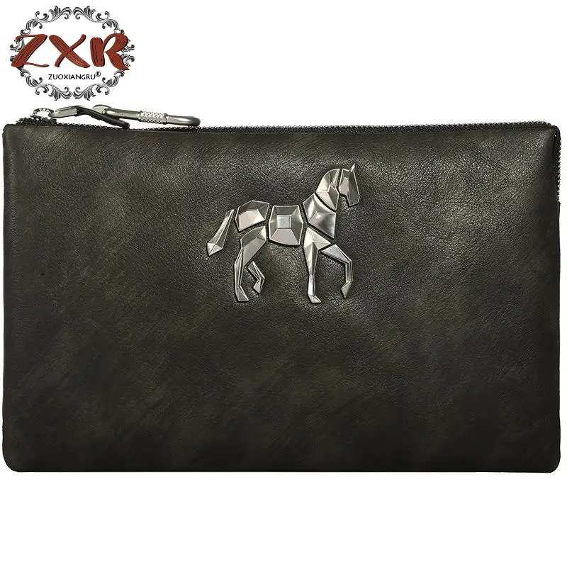 

New Fashion Korean Version Of The Unicorn Leather Men's Hand Bag Envelope Large Capacity First Layer Leather Clutch Genuine