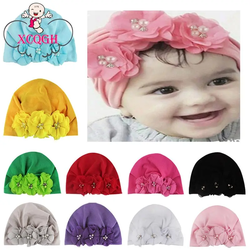 

XCQGH Baby Products Children's Chiffon Pearl Baby Multi-color Headgear Baby Hat
