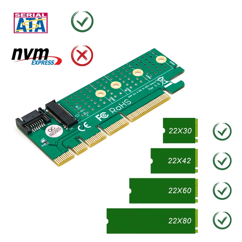 NGFF M.2 B Ключ SATA-Bus SSD в SATA3 адаптер PCI Express x1 x4 x8 x16 слот SATA радиатора Suppor 2230 2242 2260 2280 M2 SSD