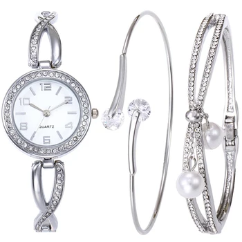 

FUNIQUE 2018 2/3pcs Women Hollow Watch Bracelet Rhinestone Jewelry Steel Strip Crystal Wristwatch Female Watch Bangle Set gifts