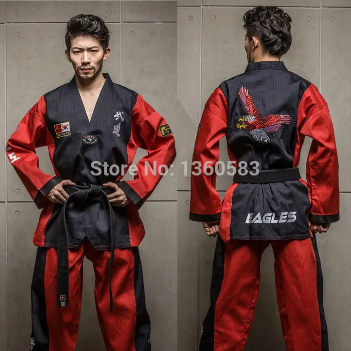 

High-end Taekwondo uniforms cotten bamboo fiber men women Taekwondo dobok adult WTF TKD clothes embroidery Red Eagle