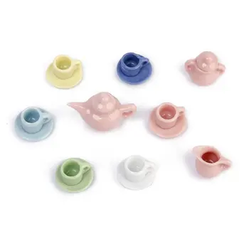 

15 pieces Doll House miniature color Restaurant merchandise porcelain tea dish plate cup