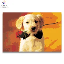 Цифровая живопись по номерам мультфильм животное милая собака с галстуком-бабочкой с розами Экспресс-предметы cancas Раскраска по номерам