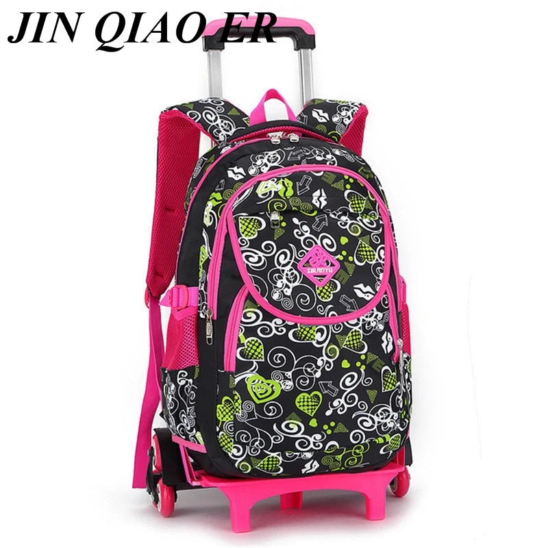 

2/6 Wheels Lovely Printing Trolley School Bags for Girl Backpack kids Book Bag on Primary School Satchel Children Travel Luggage
