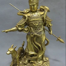 1" Китайский Чистая Латунь Даосизм Голова Дракона Воин Бог Erlang и Собака Статуя Набор