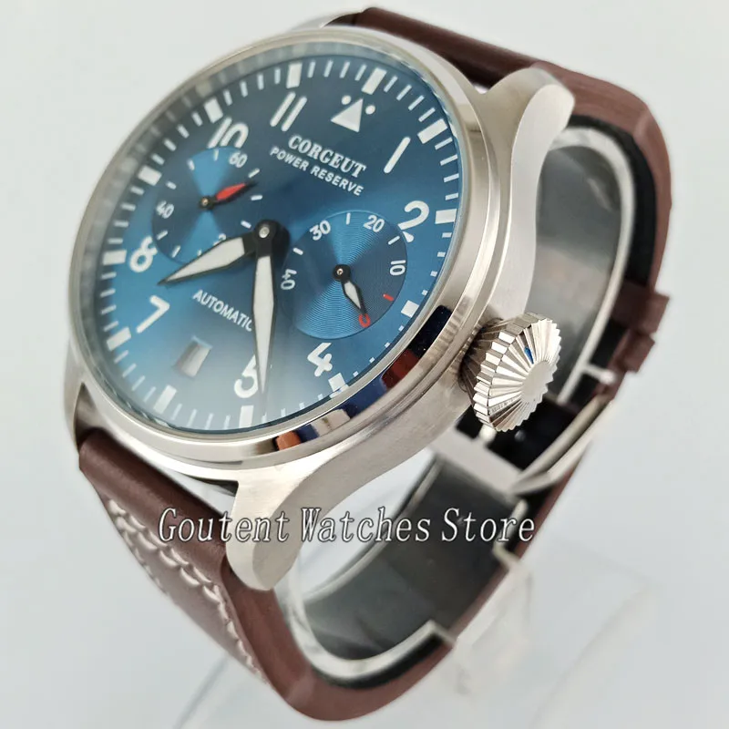 Corgeut 42mm Blue Dial Brown Leather Band Automatic Mens Watch 2698