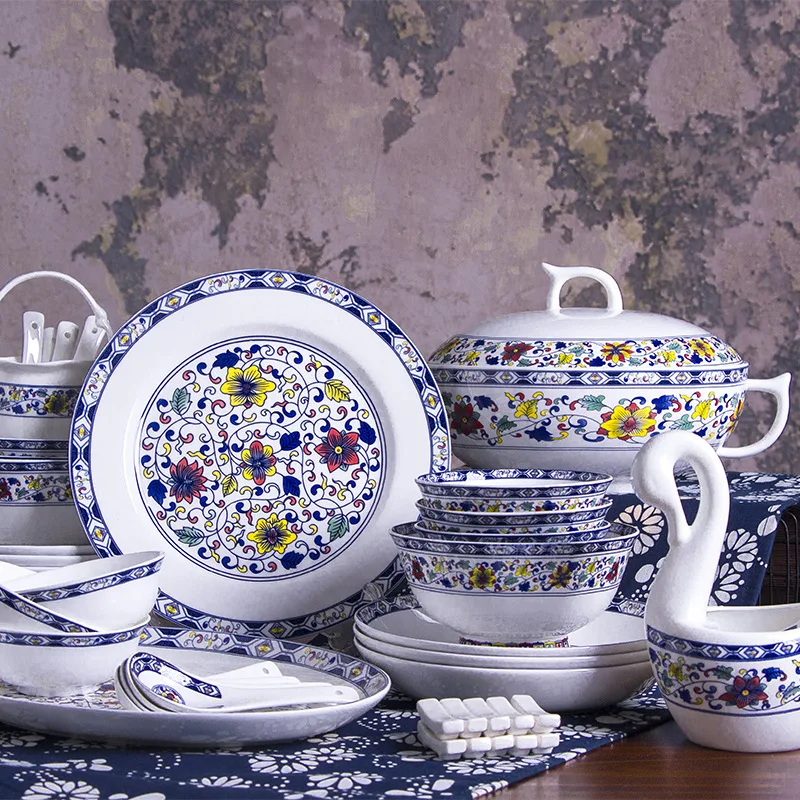 

Guci 60 Pieces High-grade Jingdezhen Ceramic Tableware Set Blue and White Gift Bone Porcelain Tableware