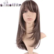 S-noilite волосы прямые коричневый синтетический парик с челкой для черных женщин поддельные волосы термостойкие парики для афро-американских