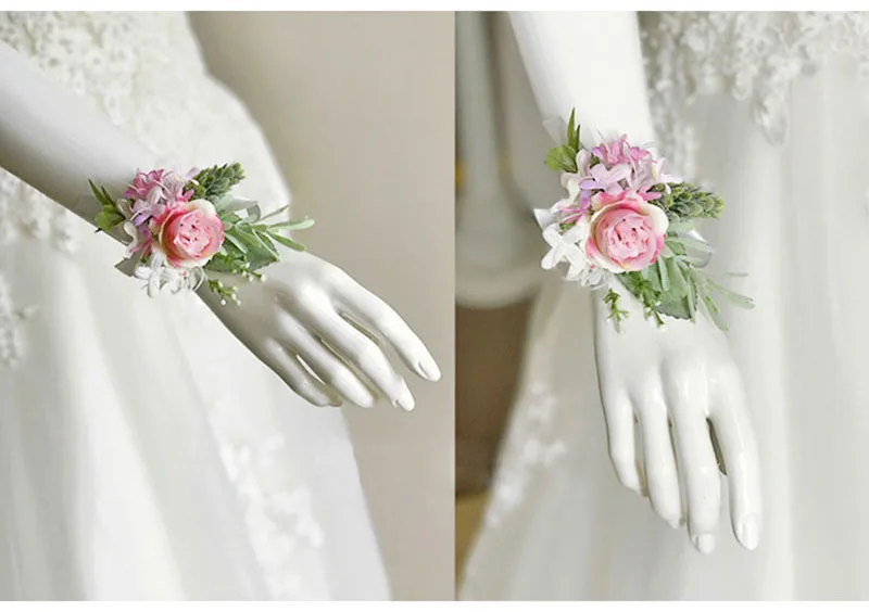 bridal wrist corsage Groom Groomsman boutonniere Brooches rose artificial wedding flower  (4)