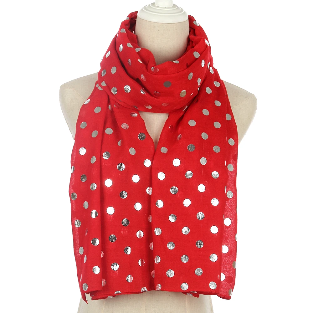 

Winfox 2019 Fashion Yellow Pink Red Polka Dot Chiffon Scarf Women Female Shiny Foil Silver Scarf Shawl For Ladies