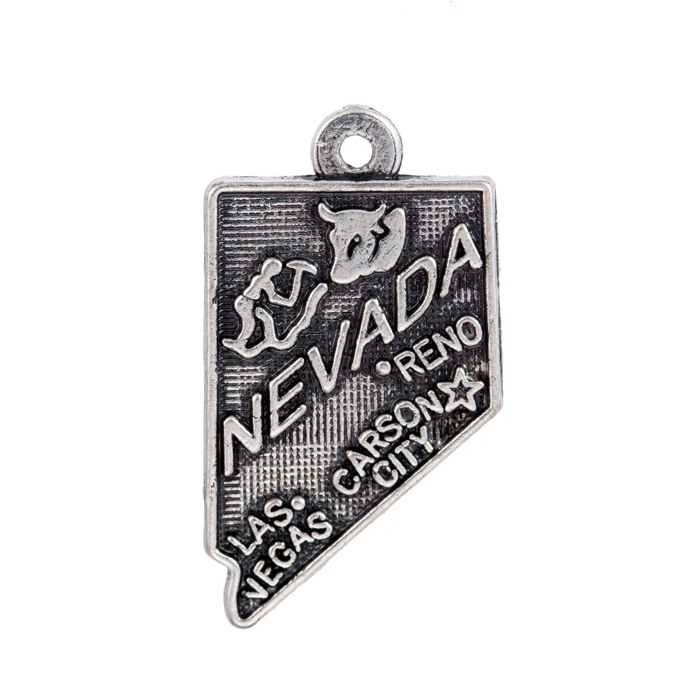 

My shape Vintage United States Nevada Map Charms Alloy Metal Plating Antique Silver Pendant DIY Jewelry Making for Travelers
