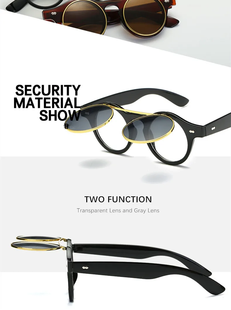 Oulylan, Ретро стиль, Круглые, стимпанк, флип-ап, солнцезащитные очки для мужчин, Ретро стиль, фирменный дизайн, двойной слой, раскладушка, солнцезащитные очки