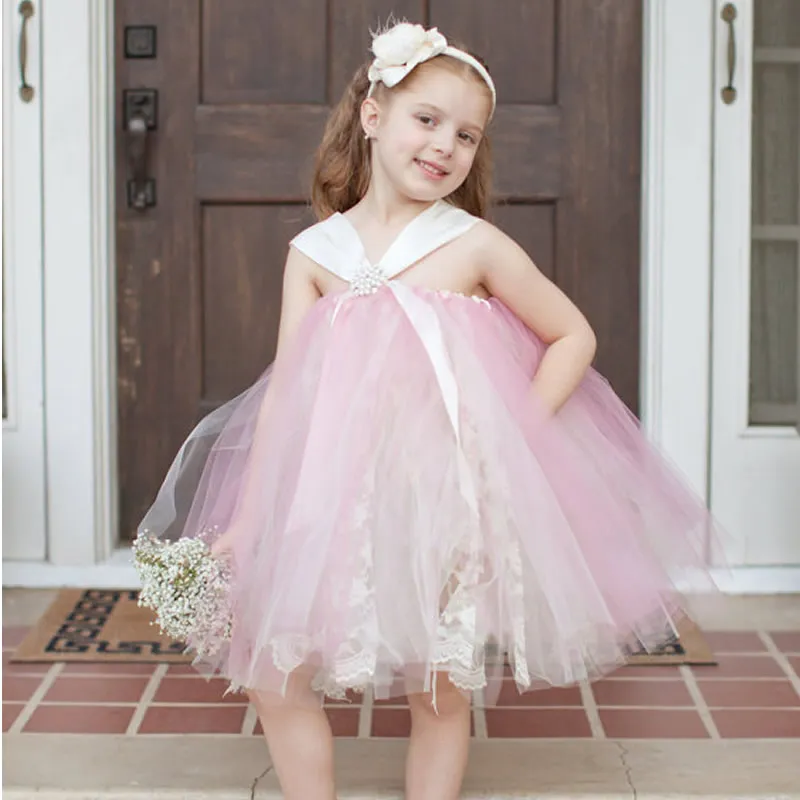 

2018 Top quality Princess Flower Girl Dresses Pink Bud Silk 2-12Year Cute Draped Ball Gown Evening Dress Children party