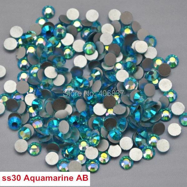 

Free Shipping! 288pcs/Lot, ss30 (6.3-6.5mm) Aquamarine AB Flat Back Nail Art Non Hotfix Rhinestones