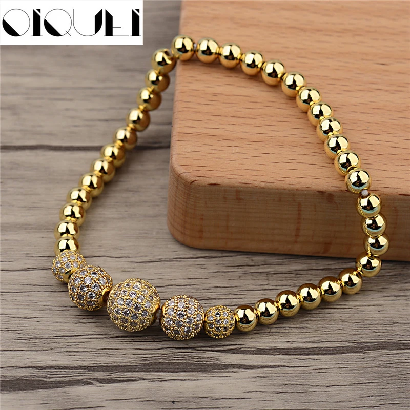 

OIQUEI CZ Crystal Ball Metal Copper Beads Luxury Bracelets Trendy Micro Pave Zircon Handmade Men's Bracelet Pulsera Hombres