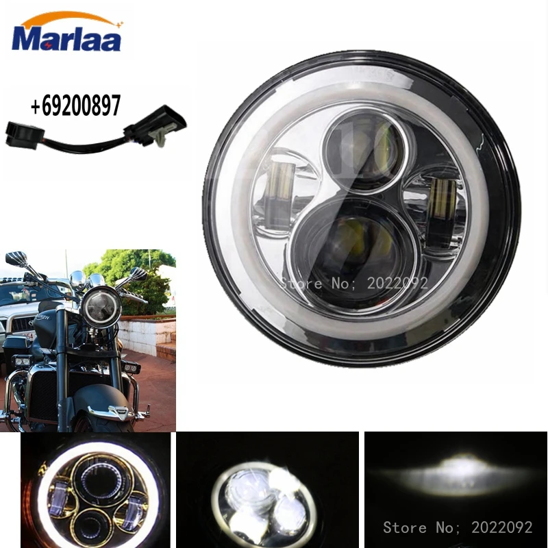  7 INCH H4 H/L Motorcycle LED Headlight with halo ring DRL angle eye For Motorcycle - 32637989025