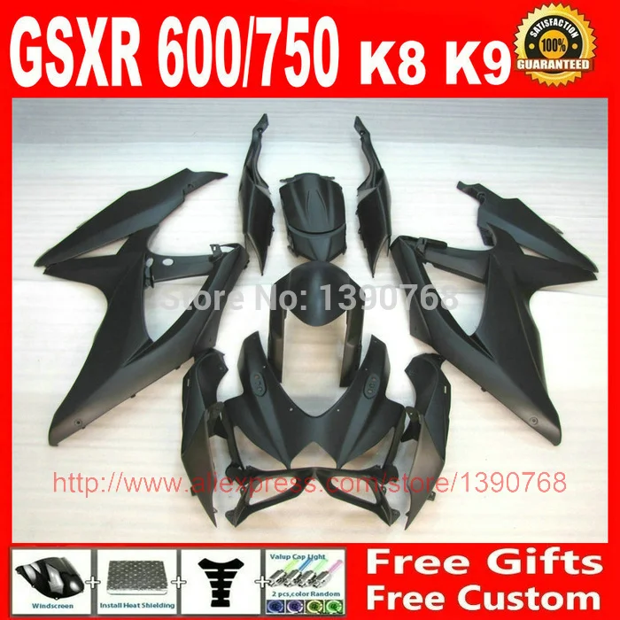 

Fairing kit for SUZUKI GSXR600 GSXR750 2008 2009 2010 all matte black ABS fairings set 08 09 10 GSX-R 600 750 K8 7 gifts BM22