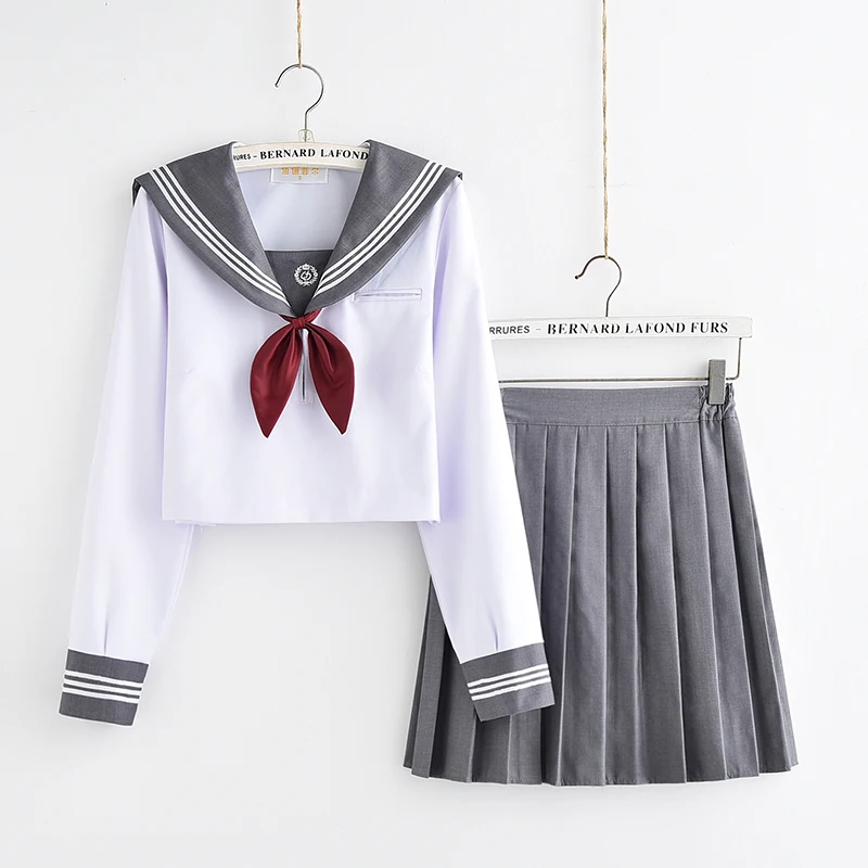 2019 UPHYD Японский Школьная Униформа с длинным рукавом Демисезонный Рубашка белого цвета для девочек и юбка в складку полные комплекты