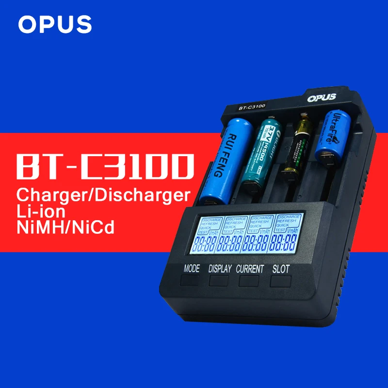 Authentic Original Opus BT-C3100 V2.2 LI-ion NiCd NiMh LCD Smart Intelligent AA AAA 26650 18650 Battery Charger Free Shipping