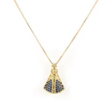 

12pcs South America foreign trade trumpet blue zirconium Goddess Pendant factory direct copper plated gold religious Necklace
