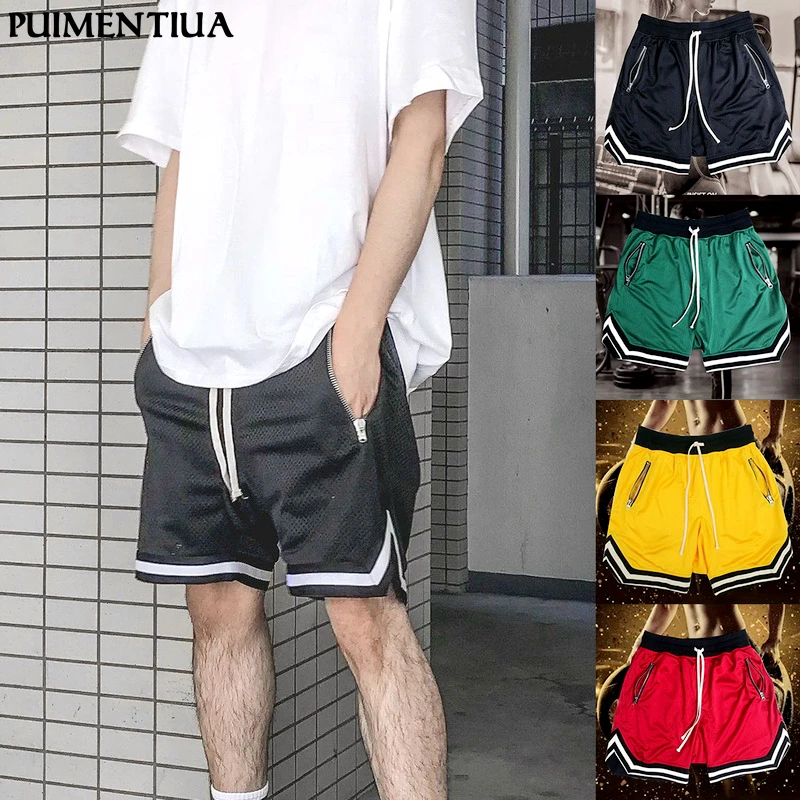 

Puimentiua Summer Men Running Shorts Zipper Pockets Workout Gym Training Shorts Casual Beach Bodybuilding Sweatpants Jogger