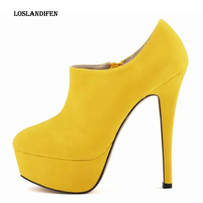 

Loslandifen Ladies Flock Party High Heels Boots Shoes Fashion Platform Plus Size 35-42 Suede Spring Autumn Ankle Boots