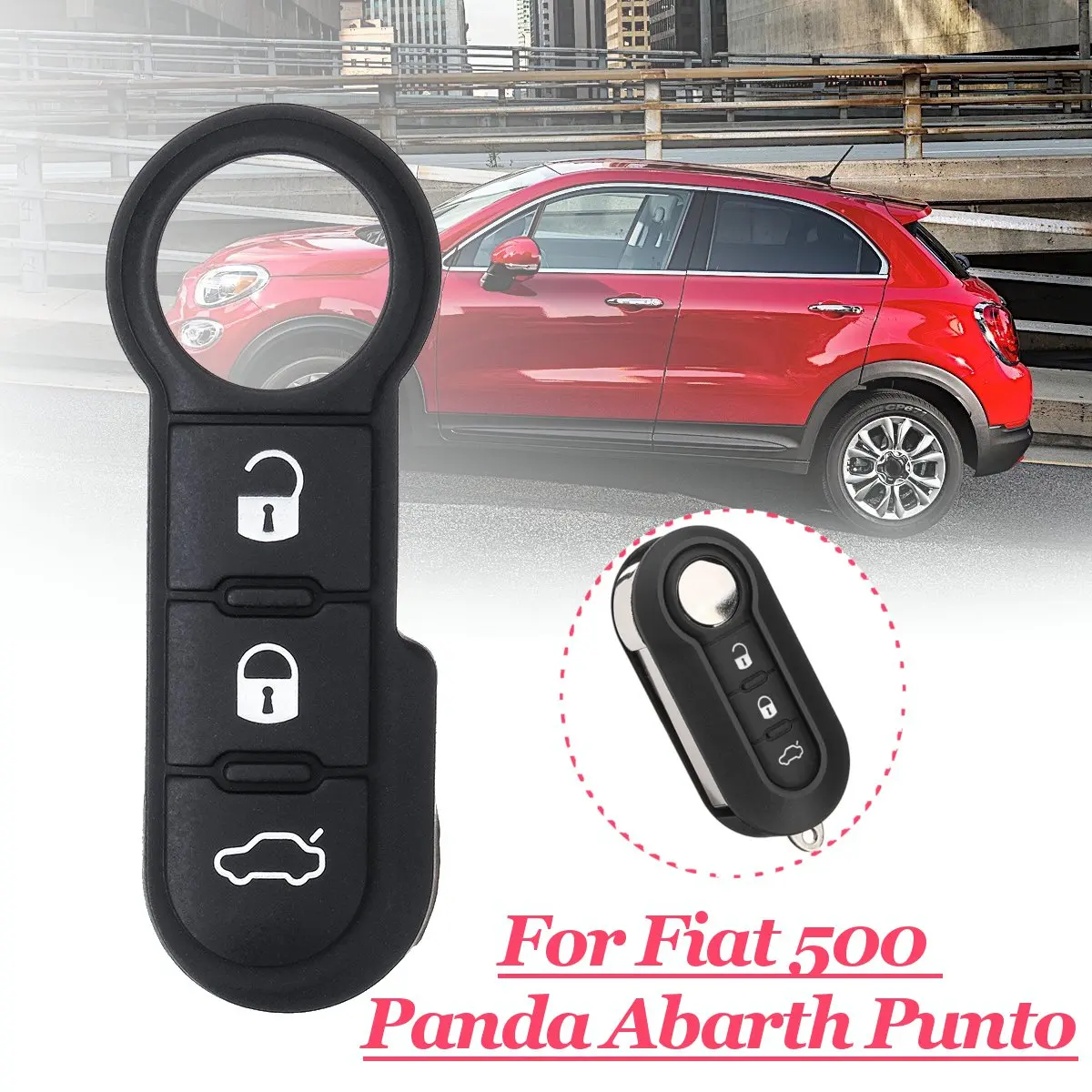 Черный резиновый 2 шт. брелок пульт дистанционного управления 3 кнопки резиновый кнопочный коврик для Fiat 500 Panda Abarth Punto 3 кнопки пульт автомобиля - Цвет: 1 x