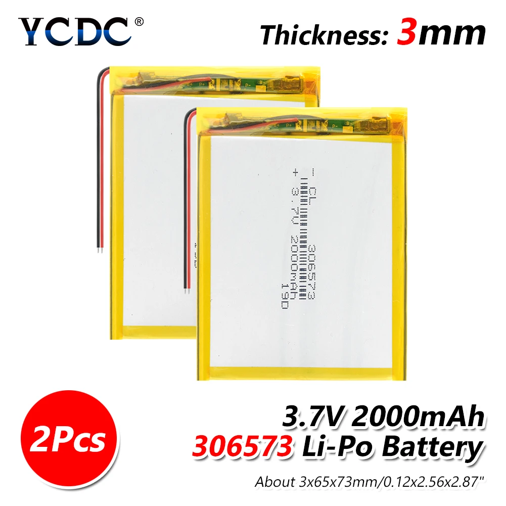 1/2/4 шт. 306573 2000mAh 3,7 V литий-полимерный аккумуляторная батарея для MP3 gps навигатор DVD рекордер гарнитура электронная камера - Цвет: 2 PCS